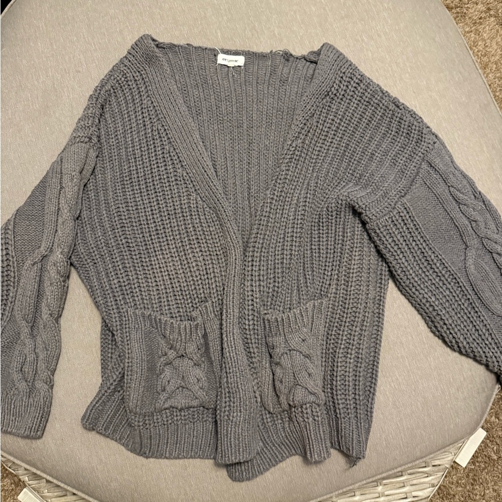 Gray Chunky Ribbed Cardigan Sweater